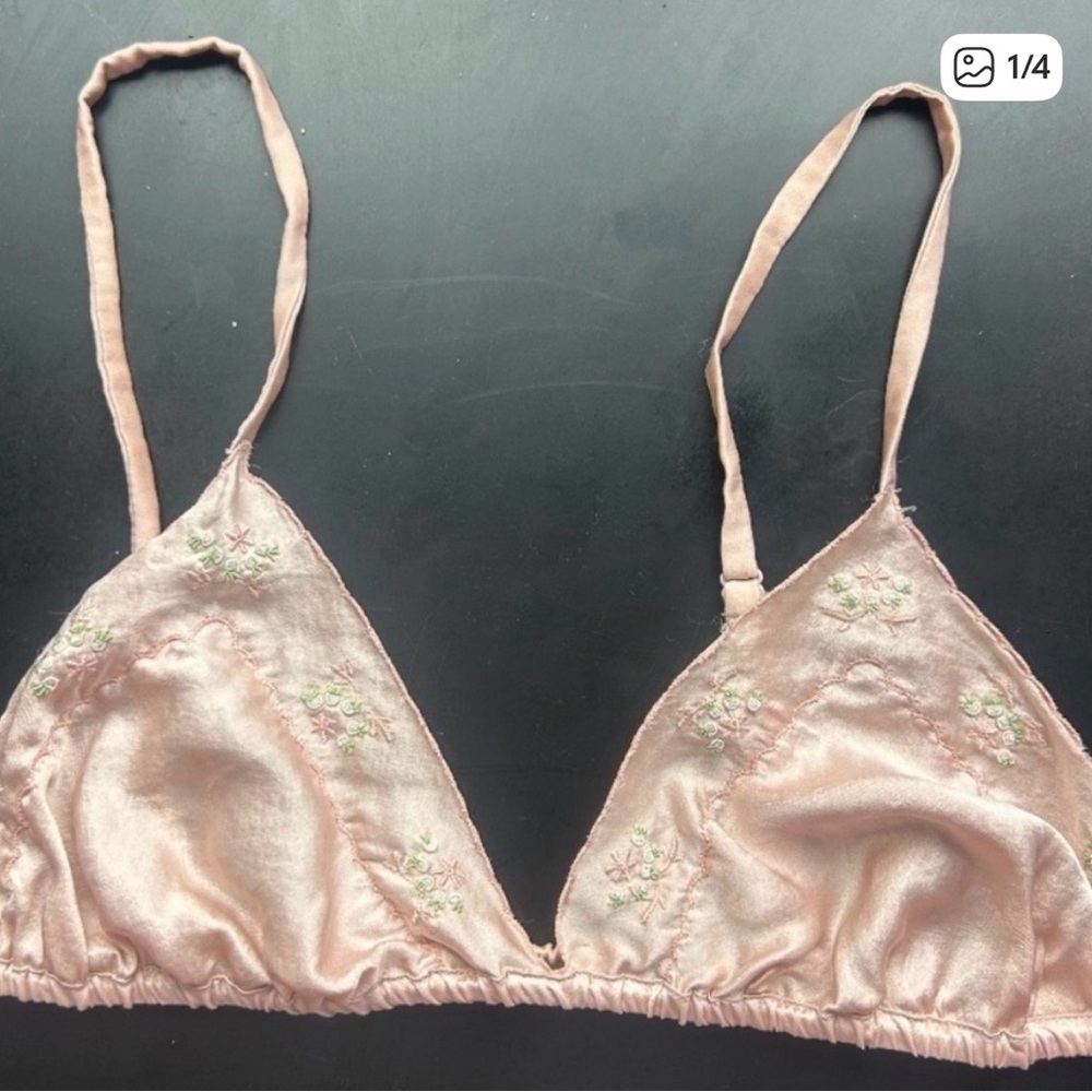 Doen Blush Pink Satin Embroidered Triangle Bralette